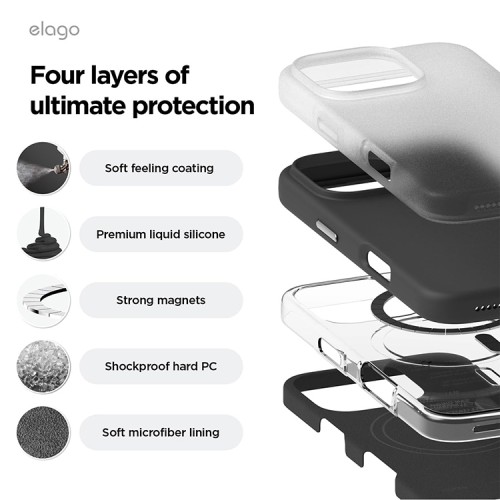 Elago для iPhone 16 Pro Max чехол Soft silicone (Liquid) Black (MagSafe)