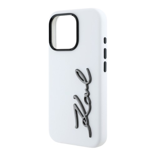 Karl Lagerfeld для iPhone 16 Pro чехол Liquid silicone Signature Metal logo & Camera frame Hard White