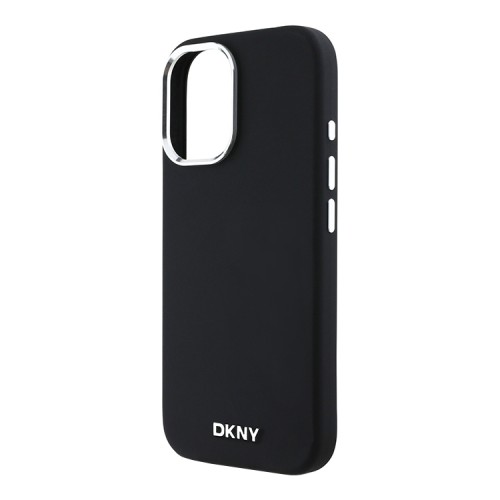 DKNY для iPhone 16 чехол Liquid Silicone Metal logo and Camera frame Hard Black (MagSafe)