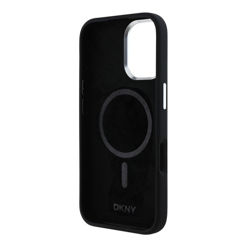 DKNY для iPhone 16 чехол Liquid Silicone Metal logo and Camera frame Hard Black (MagSafe)