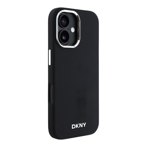 DKNY для iPhone 16 чехол Liquid Silicone Metal logo and Camera frame Hard Black (MagSafe)