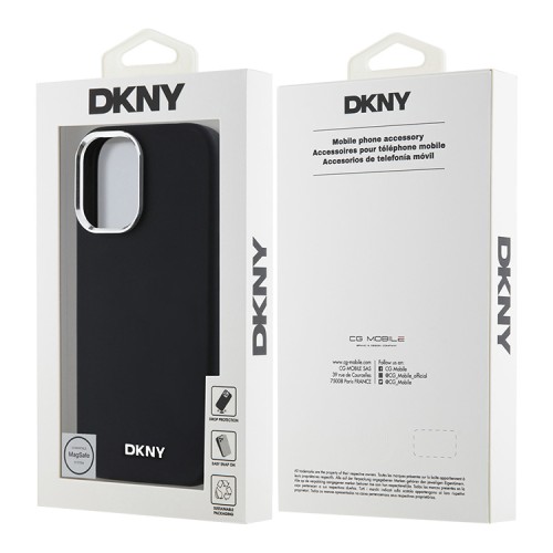 DKNY для iPhone 16 чехол Liquid Silicone Metal logo and Camera frame Hard Black (MagSafe)