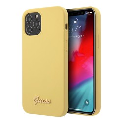 Чехол Guess Liquid Silicone Gold Metal logo для iPhone 12 | 12 Pro, желтый