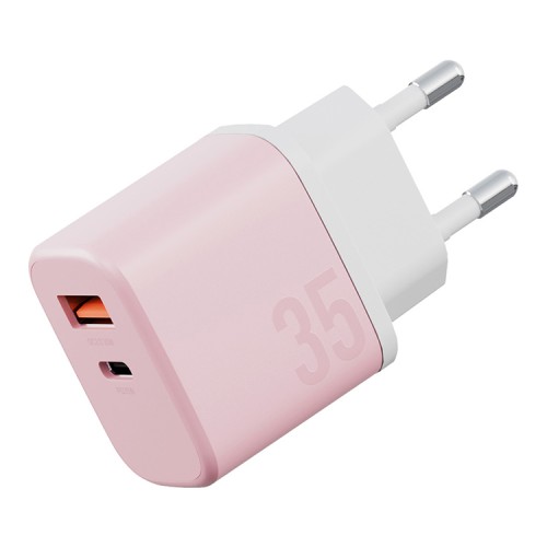 Energea СЗУ Bazic GoPort Velox Kit GaN35, USB-C+USB-A +кабель Weave USB-C to C 1.5m Peach