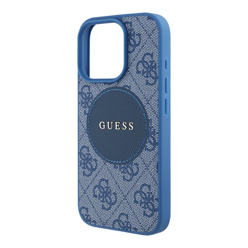Guess для iPhone 16 Pro Max чехол PU 4G with Round Patch Metal logo Hard Blue (MagSafe)