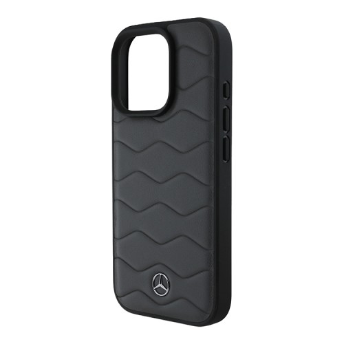Mercedes для iPhone 16 Pro Max чехол Leather Waves Metal logo Hard Antracite Grey