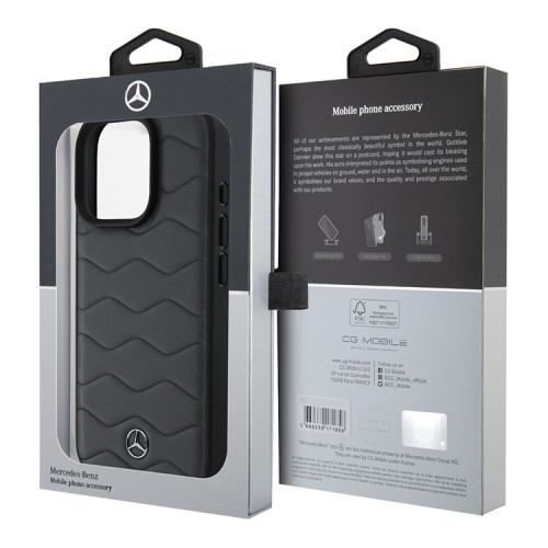 Mercedes для iPhone 16 Pro Max чехол Leather Waves Metal logo Hard Antracite Grey