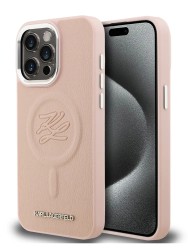 Karl Lagerfeld для iPhone 15 Pro Max чехол PU-кожа Initials & Metal logo Hard Pink (MagSafe)