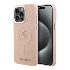 Karl Lagerfeld для iPhone 15 Pro Max чехол PU-кожа Initials & Metal logo Hard Pink (MagSafe)