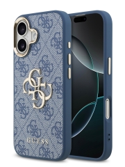 Guess для iPhone 17 чехол PU 4G Big metal logo Gold camera Hard Blue