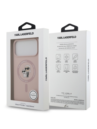 Karl Lagerfeld для iPhone 17 Pro чехол Liquid Silicone NFT Karl & Choupette Hard Pink (MagSafe)