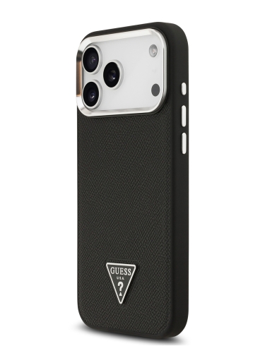 Guess для iPhone 17 Pro чехол PU Grained leather Triangle metal logo & Camera Hard Black (MagSafe)
