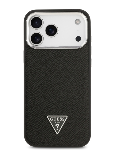 Guess для iPhone 17 Pro чехол PU Grained leather Triangle metal logo & Camera Hard Black (MagSafe)