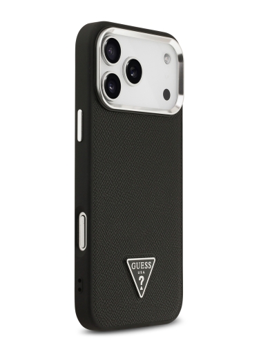 Guess для iPhone 17 Pro чехол PU Grained leather Triangle metal logo & Camera Hard Black (MagSafe)