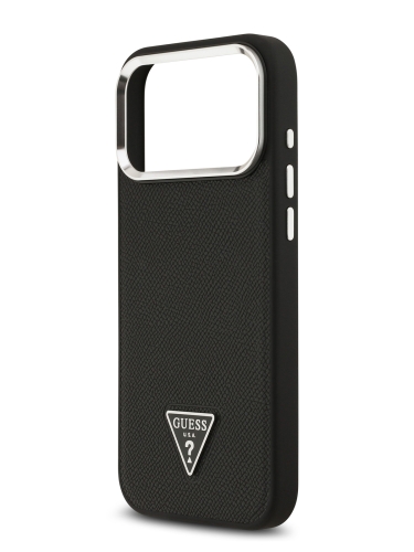 Guess для iPhone 17 Pro чехол PU Grained leather Triangle metal logo & Camera Hard Black (MagSafe)