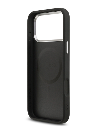 Guess для iPhone 17 Pro чехол PU Grained leather Triangle metal logo & Camera Hard Black (MagSafe)