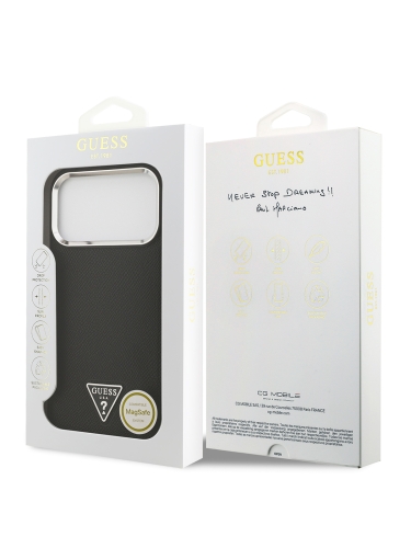 Guess для iPhone 17 Pro чехол PU Grained leather Triangle metal logo & Camera Hard Black (MagSafe)