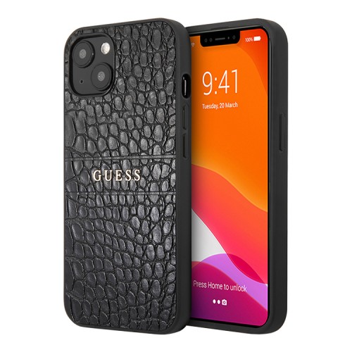 Чехол Guess PU Croco with metal logo Hard для iPhone 13, черный