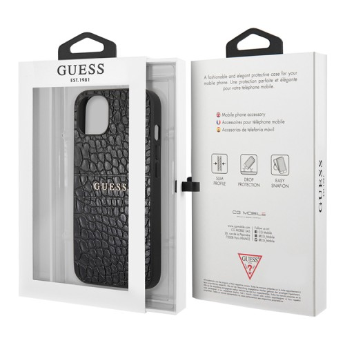 Чехол Guess PU Croco with metal logo Hard для iPhone 13, черный