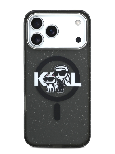 Karl Lagerfeld для iPhone 17 Pro чехол IML Sketch Karl&Choup Metal cam Hard Glitter Black (MagSafe)