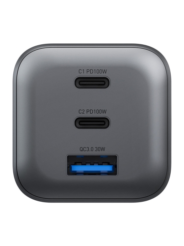 Energea сетевое зарядное AmpCharge Mini GaN100, 2USB-C PD100 + USB-A QC3.0 total 100W Gunmetal