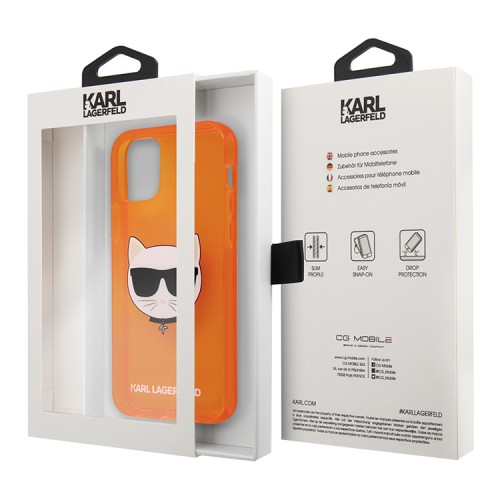 Karl Lagerfeld TPU FLUO Choupette Hard чехол для iPhone 13 mini, оранжевый