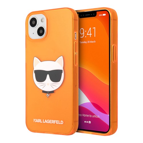 Karl Lagerfeld TPU FLUO Choupette Hard чехол для iPhone 13 mini, оранжевый