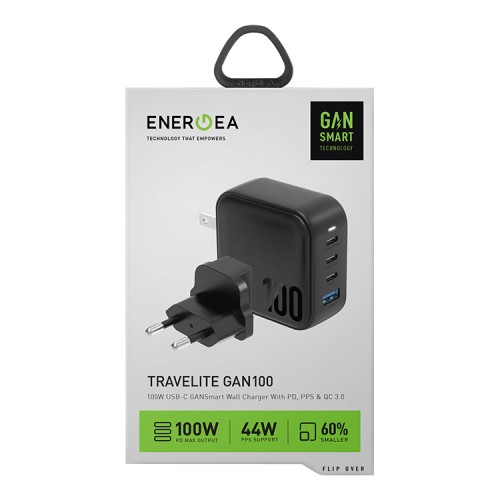 Сетевое зарядное EnergEA Travelite Gan100 3*USB-C PD/PPS + USB-A QC3.0 100W