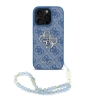 Guess для iPhone 16 Pro Max чехол PU 4G Big metal logo Hard + Pearl Hand Strap Blue