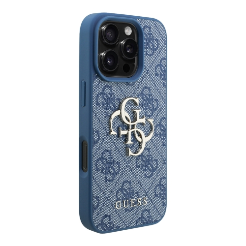Guess для iPhone 16 Pro Max чехол PU 4G Big metal logo Hard + Pearl Hand Strap Blue