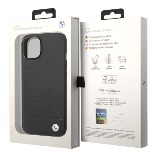 Кожаный чехол BMW Signature Logo imprint Hard для iPhone 14 Plus, черный
