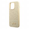 Чехол Guess Glitter flakes w Metal logo Hard для iPhone 14 Pro Max, золотой