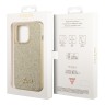 Чехол Guess Glitter flakes w Metal logo Hard для iPhone 14 Pro Max, золотой