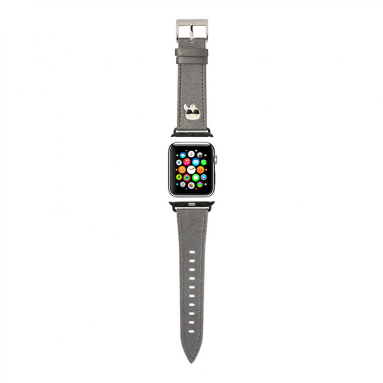 Ремешок Lagerfeld PU Saffiano Karl head для Apple Watch 38-40-41 mm, серебристый