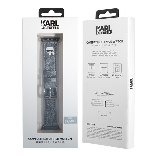 Ремешок Lagerfeld PU Saffiano Karl head для Apple Watch 42-41-40 mm, серебристый