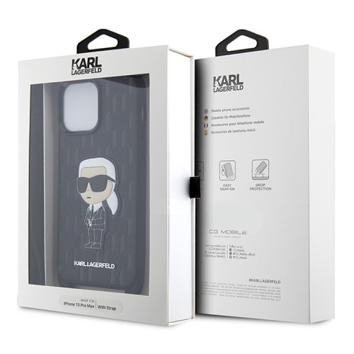 Чехол Lagerfeld Crossbody PU Monogram NFT Karl Ikonik with Strap Hard для iPhone 13 Pro Max, черный