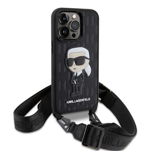 Чехол Lagerfeld Crossbody PU Monogram NFT Karl Ikonik with Strap Hard для iPhone 13 Pro Max, черный