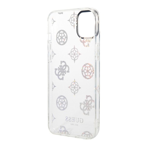 Чехол Guess Peony glitter Electroplated camera Hard для iPhone 14, белый (прозрачный)