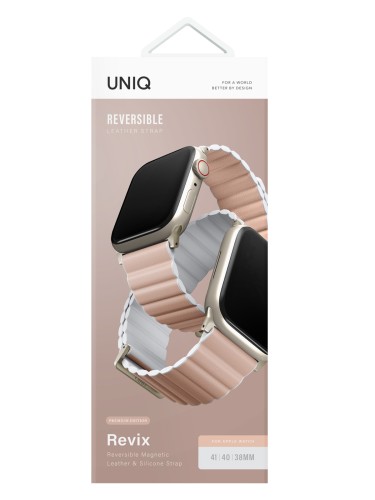 Ремешок Uniq Revix Premium Edition для Apple Watch 42-41-40 mm, розовый/белый