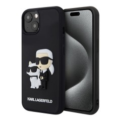 Lagerfeld для iPhone 15 чехол 3D Rubber Karl &amp; Choupette Hard Black