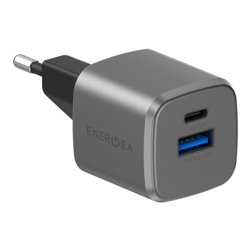EnergEA СЗУ Ampcharge GaN20, USB-C PD20 + USB-A QC18 total 20W Gunmetal
