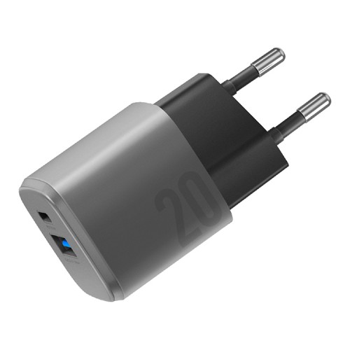 EnergEA СЗУ Ampcharge GaN20, USB-C PD20 + USB-A QC18 total 20W Gunmetal