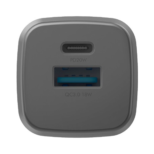 EnergEA СЗУ Ampcharge GaN20, USB-C PD20 + USB-A QC18 total 20W Gunmetal