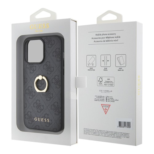Guess для iPhone 15 Pro Max чехол PU 4G + Ring Hard Grey