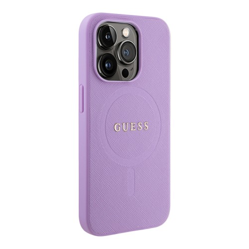 Guess для iPhone 15 Pro чехол PU Saffiano with metal logo Hard Purple (MagSafe)