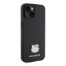 Hello Kitty для iPhone 15 чехол PU Grained leather Metal Kitty Head Hard Black