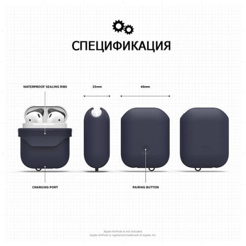 Чехол Elago Waterproof case для кейса AirPods 1/2, синий