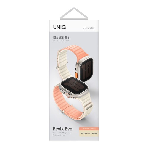 Uniq для Apple Watch 49-46-45-44 mm ремешок Revix EVO reversible Magnetic Crepe Pink/Ivory