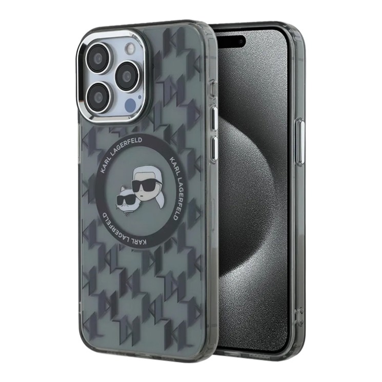 Karl Lagerfeld для iPhone 15 Pro чехол PC/TPU Monogram NFT Karl & Choup Metal Camera Hard Black (MagSafe)