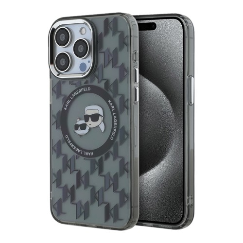Karl Lagerfeld для iPhone 15 Pro чехол PC/TPU Monogram NFT Karl & Choup Metal Camera Hard Black (MagSafe)